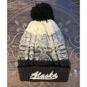 Alaska Winter Beanie Hat Cap Pom Pom White Black Grey Skiing Ski